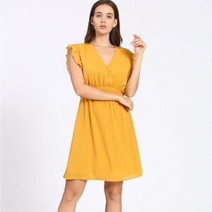 See U Soon NWT Yellow Embellished Rhinestone Ruffle Sleeve Mini Dress